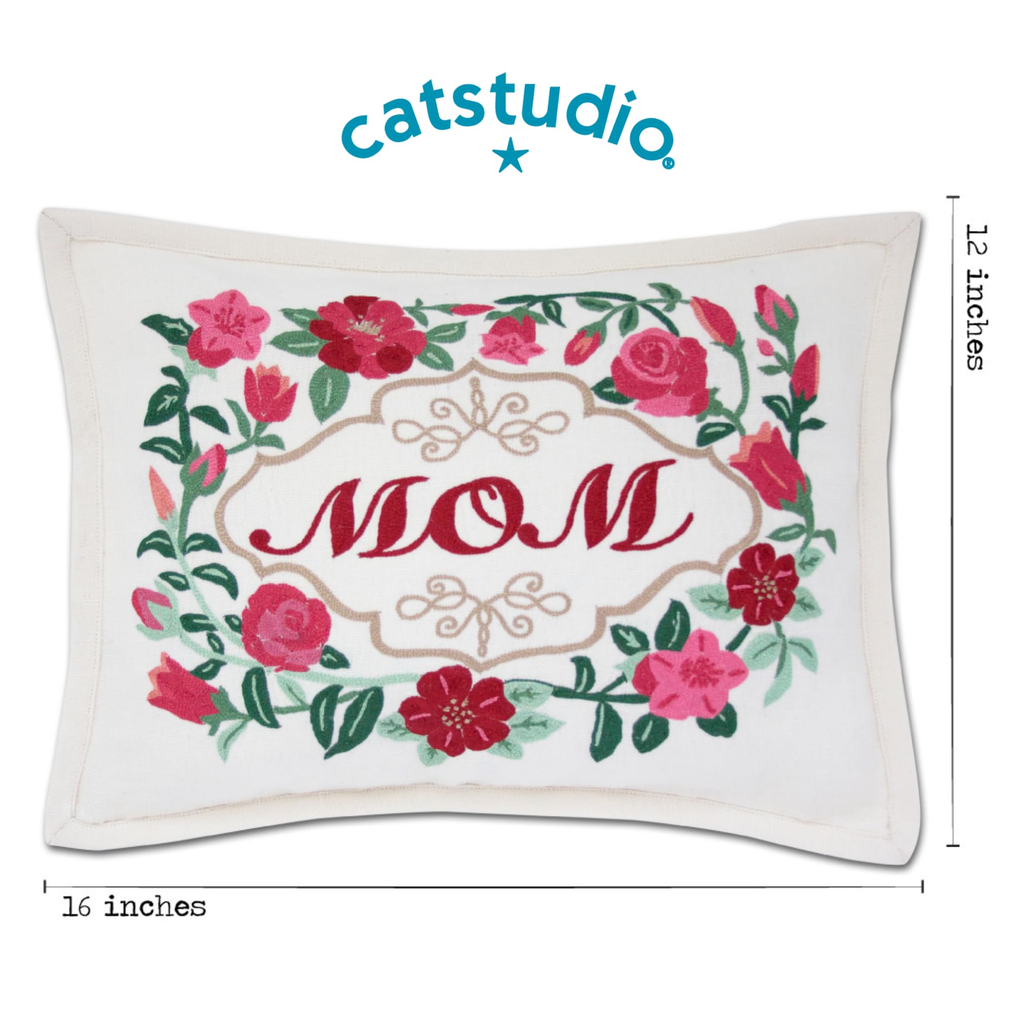 Almohada Bordada a Mano Catstudio en Rosa y Rojo con Diseño - Imagen 5