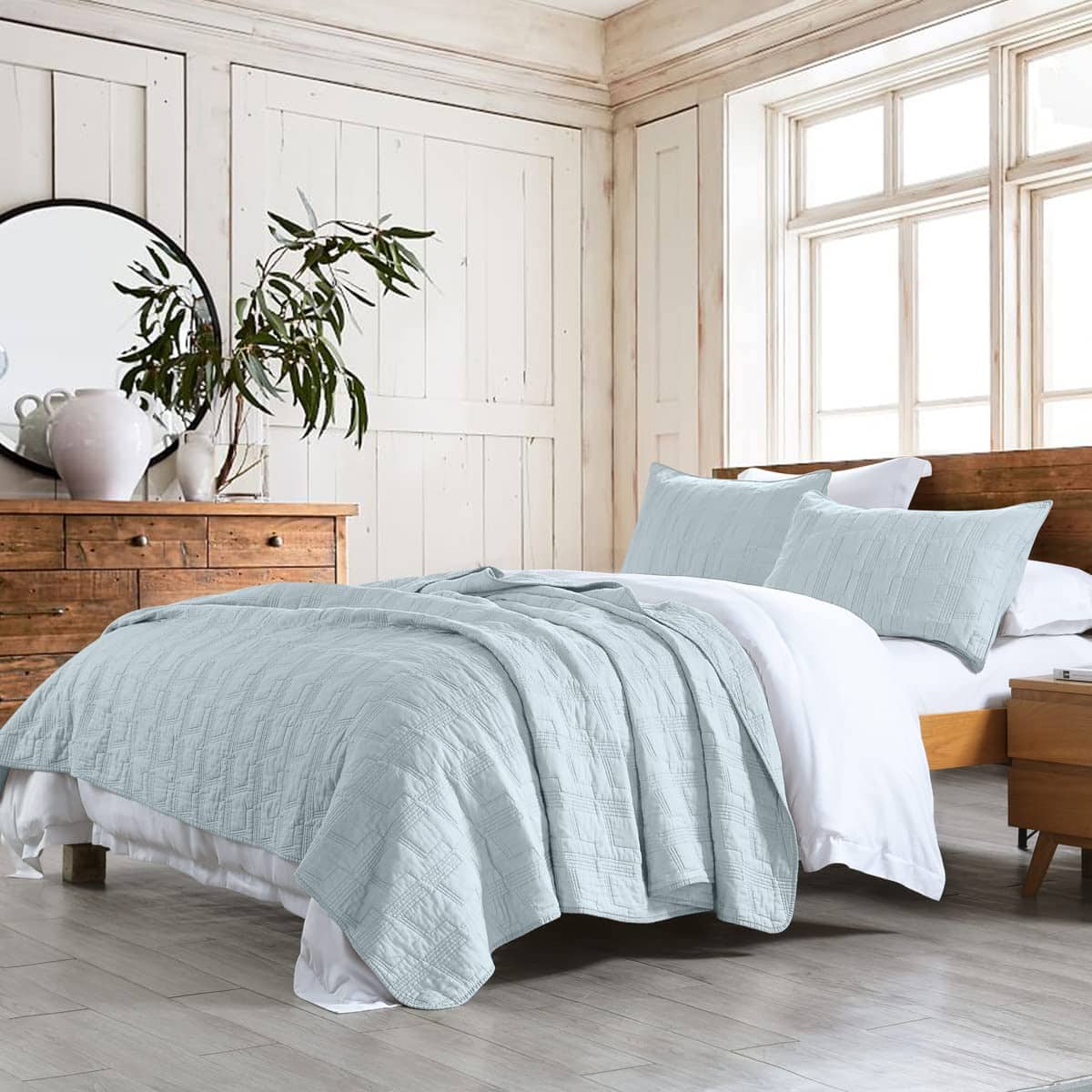 Juego de Edredón de Algodón 100% Queen Size, Baby Blue