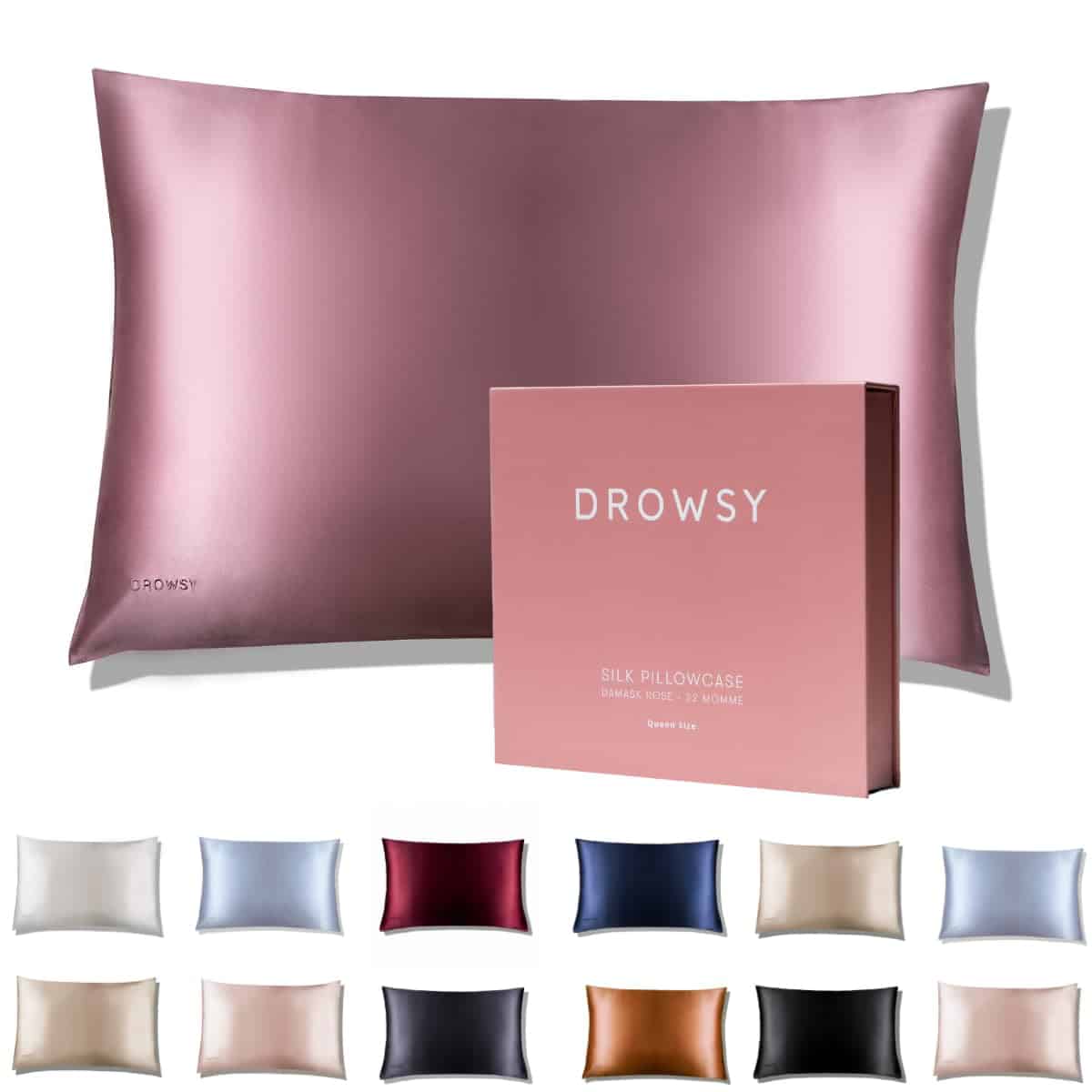 Funda de Almohada de Seda Drowsy - 100% Seda -Rosa Damasco