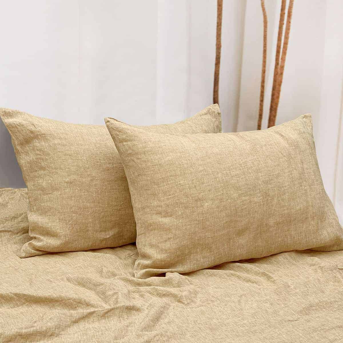 Fundas de Almohada de Lino Francés NTBAY - -Cúrcuma