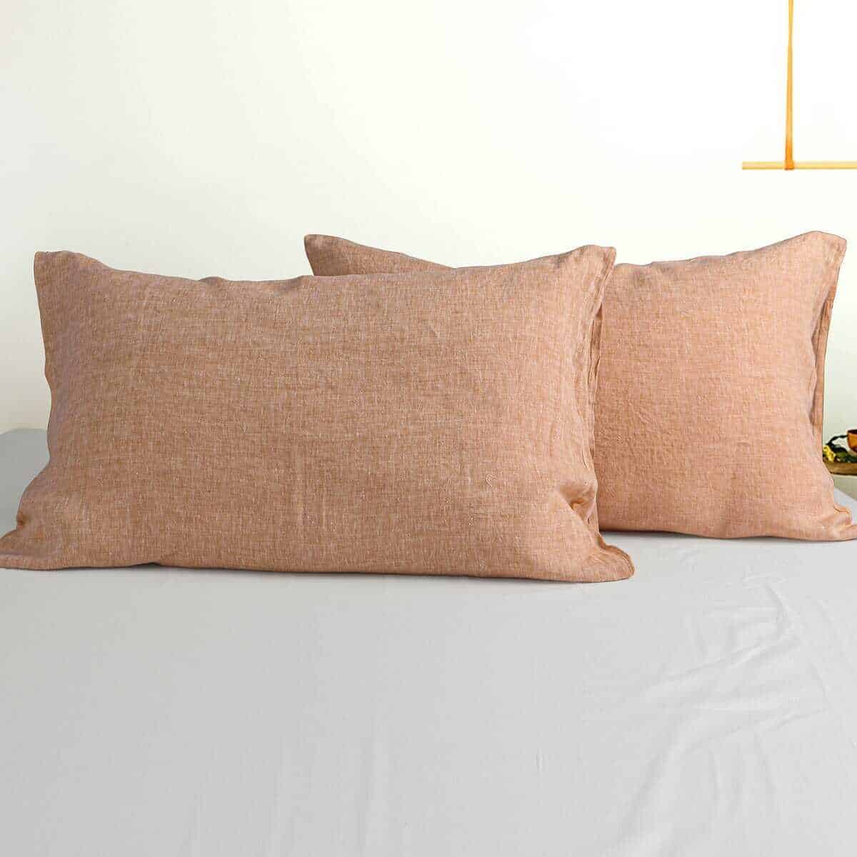 Fundas de Almohada de Lino Francés NTBAY - -Naranja - Imagen 3