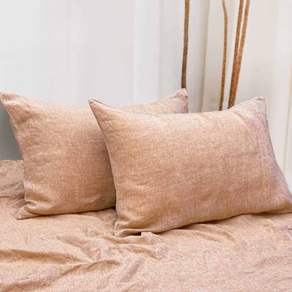 Fundas de Almohada de Lino Francés NTBAY - -Naranja