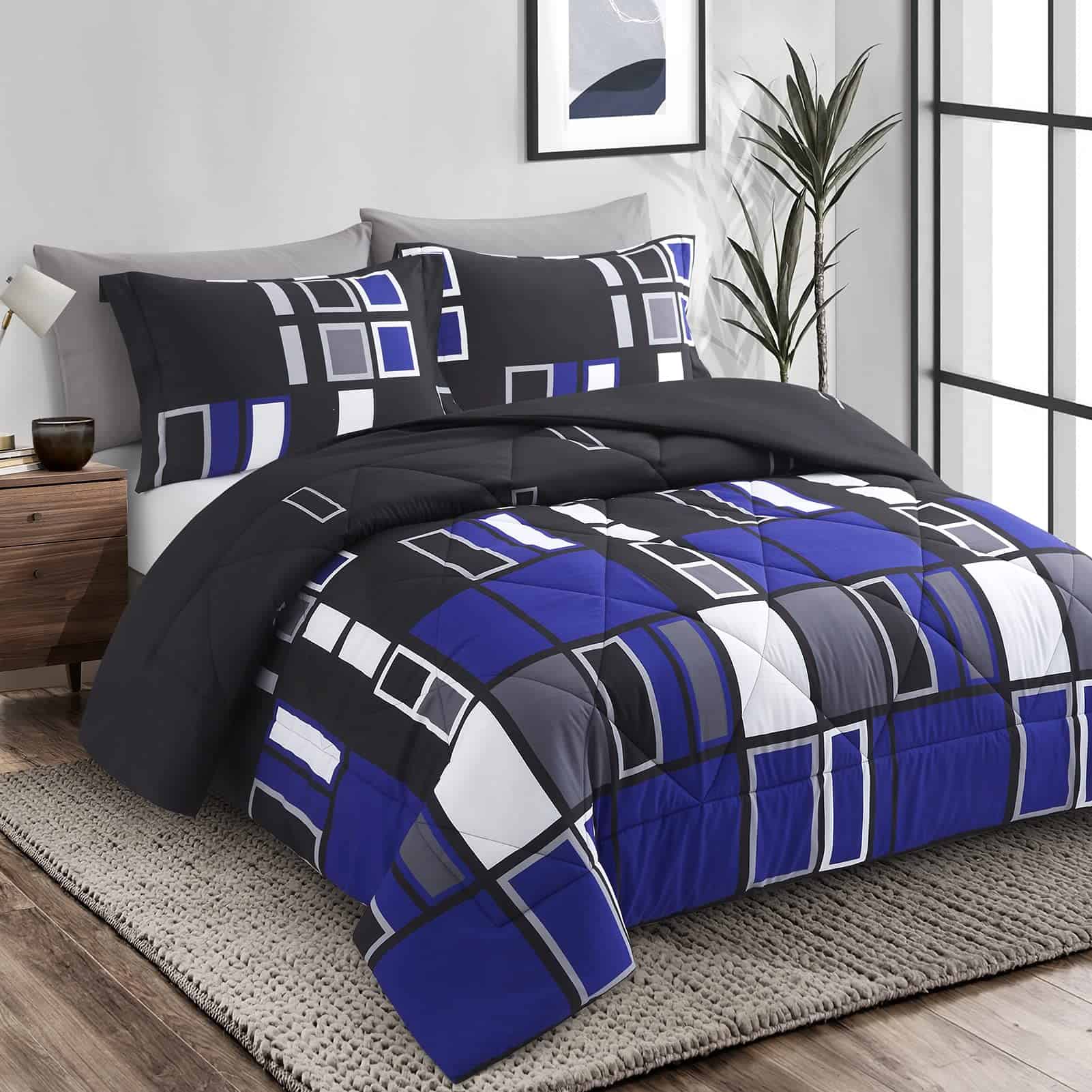 Set de Edredón de Microfibra de 3 Piezas ARTALL Azul Gris