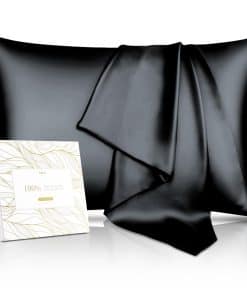 Funda de Almohada de Seda 100% Pura de Morera -Negro
