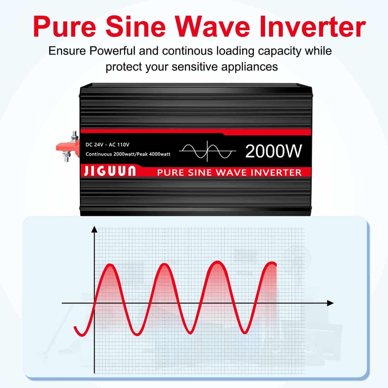 Inversor de Onda Sinusoidal Pura JIGUUN 2000W 24V DC a - Imagen 4