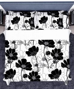 Juego de Sábanas Floral Blanco y Negro Queen - Juego de