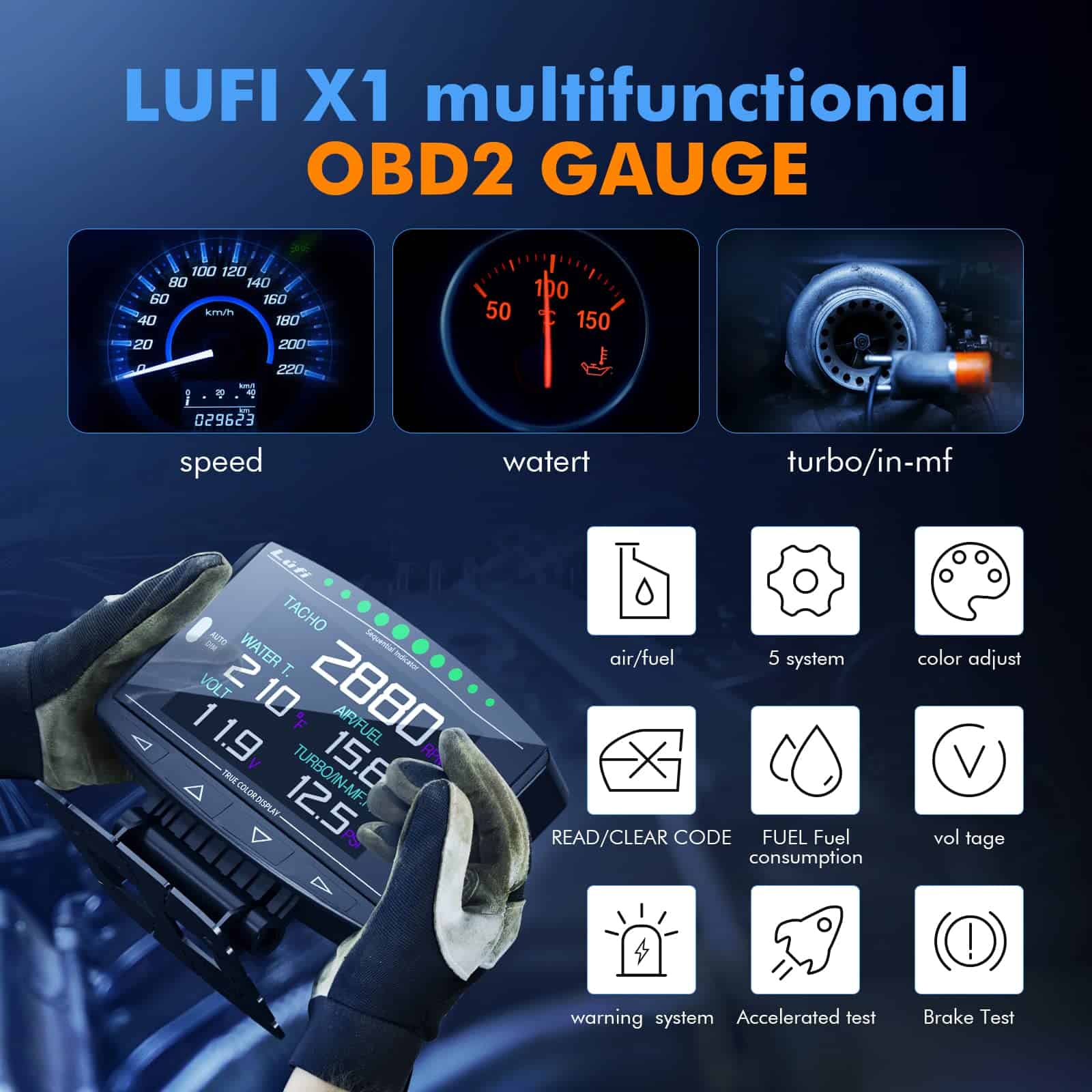 Lufi X1 Medidor de Pantalla OBD2, Medidor de Tensión, - Imagen 6