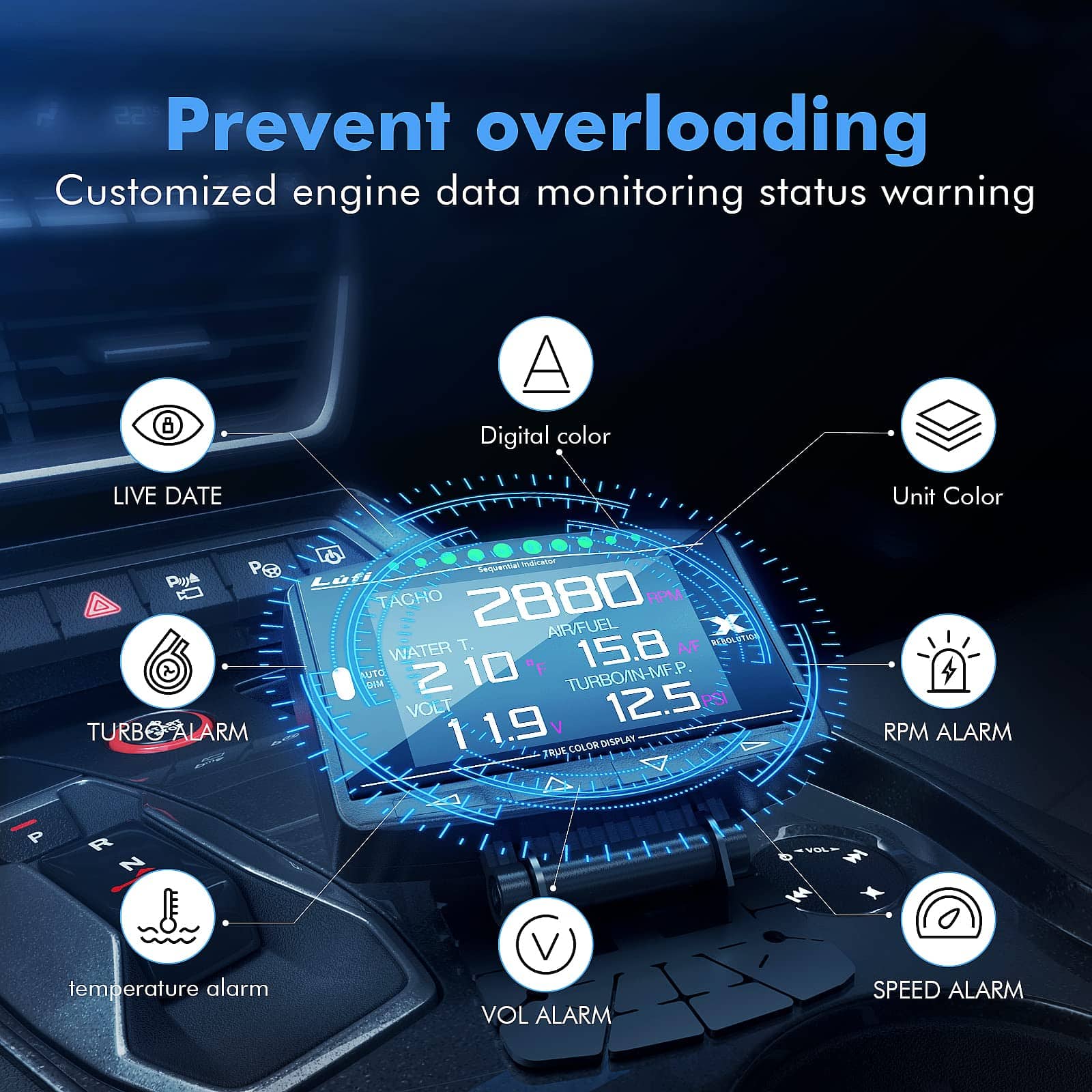 Lufi X1 Medidor de Pantalla OBD2, Medidor de Tensión, - Imagen 5