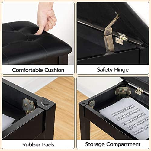 HOOBRO Banco de Piano con Cojín Acolchado y Compartimento - Imagen 6