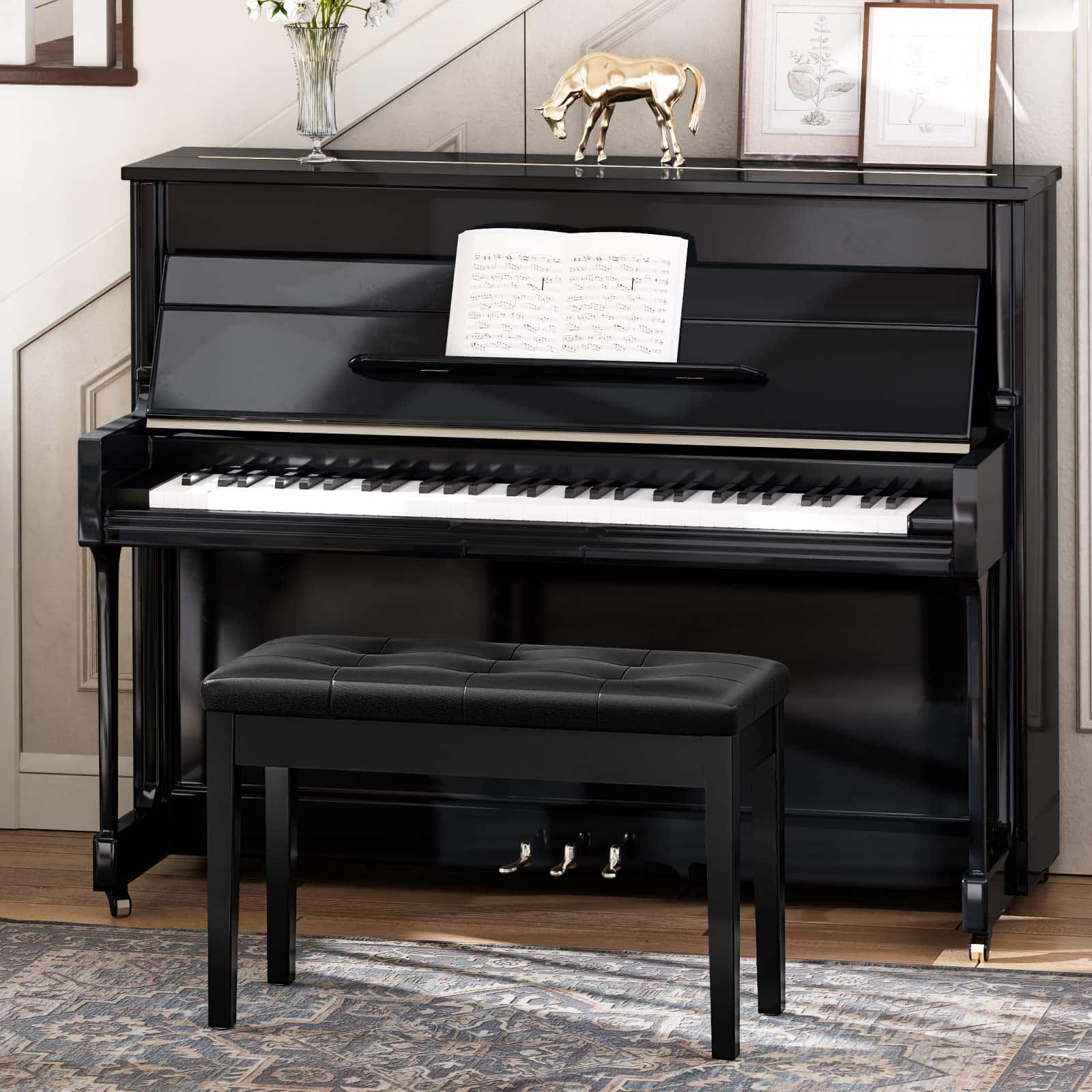 Banqueta de Piano HOOBRO con Cojín Acolchado y - Imagen 7