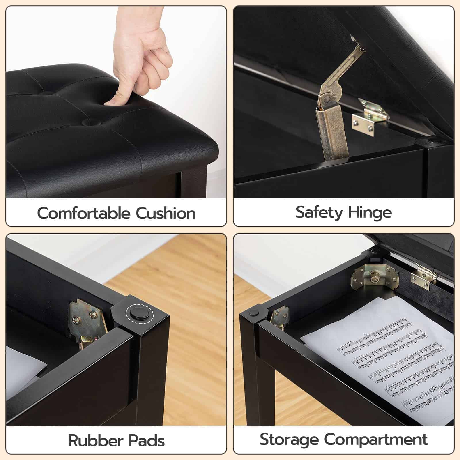 Banqueta de Piano HOOBRO con Cojín Acolchado y - Imagen 6