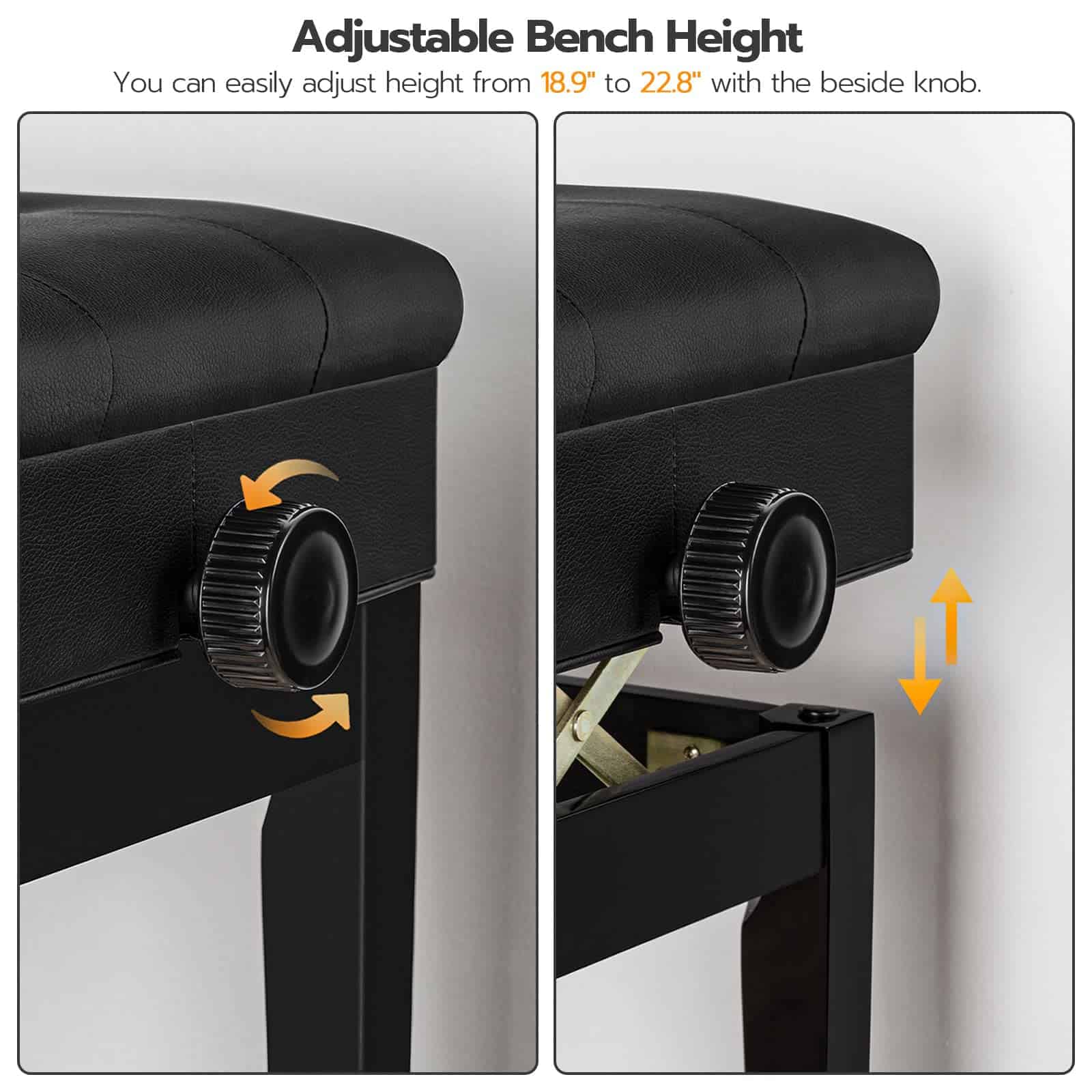 HOOBRO Banco de Piano Ajustable con Cojín Acolchado y - Imagen 6