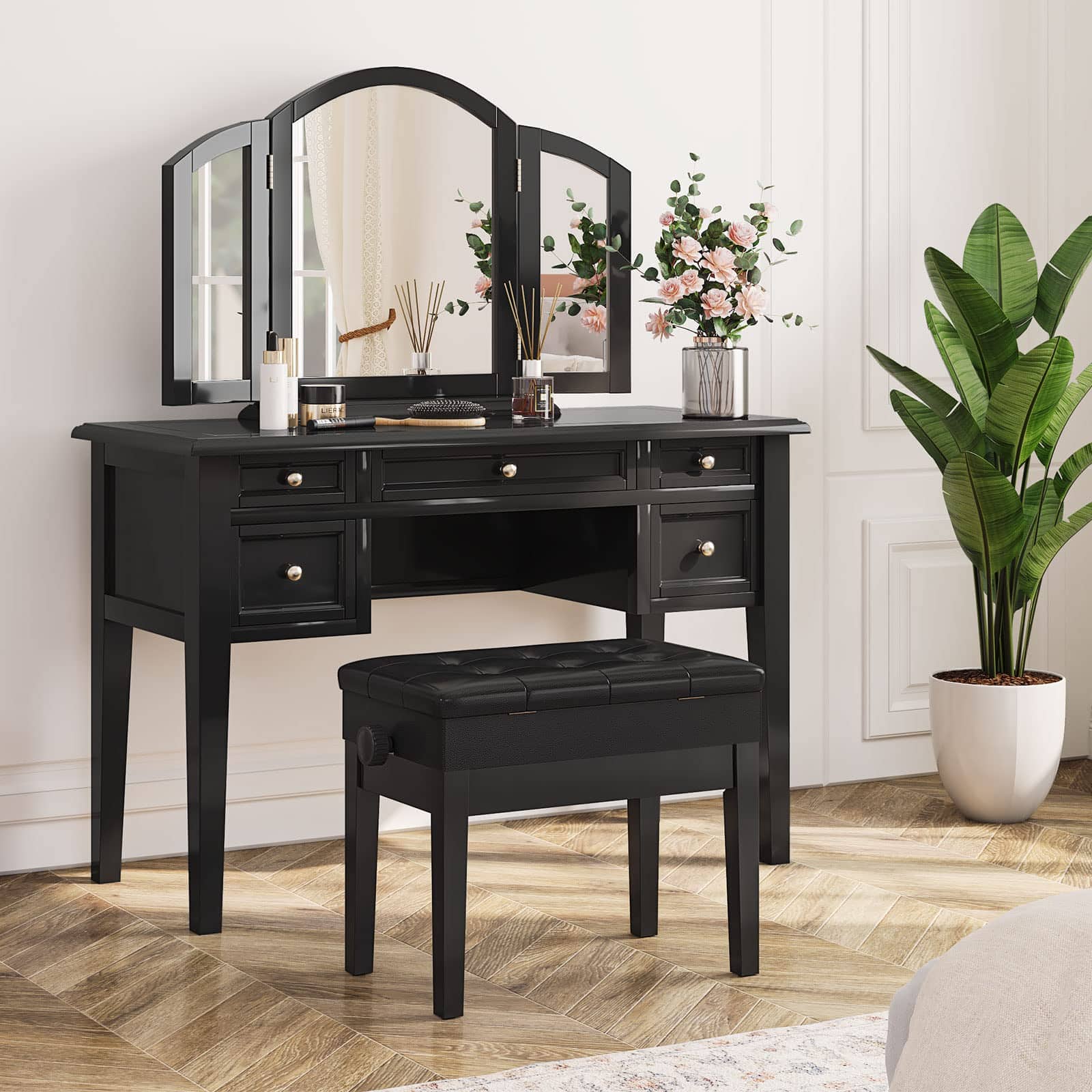 HOOBRO Banco de Piano Ajustable con Cojín Acolchado y - Imagen 3