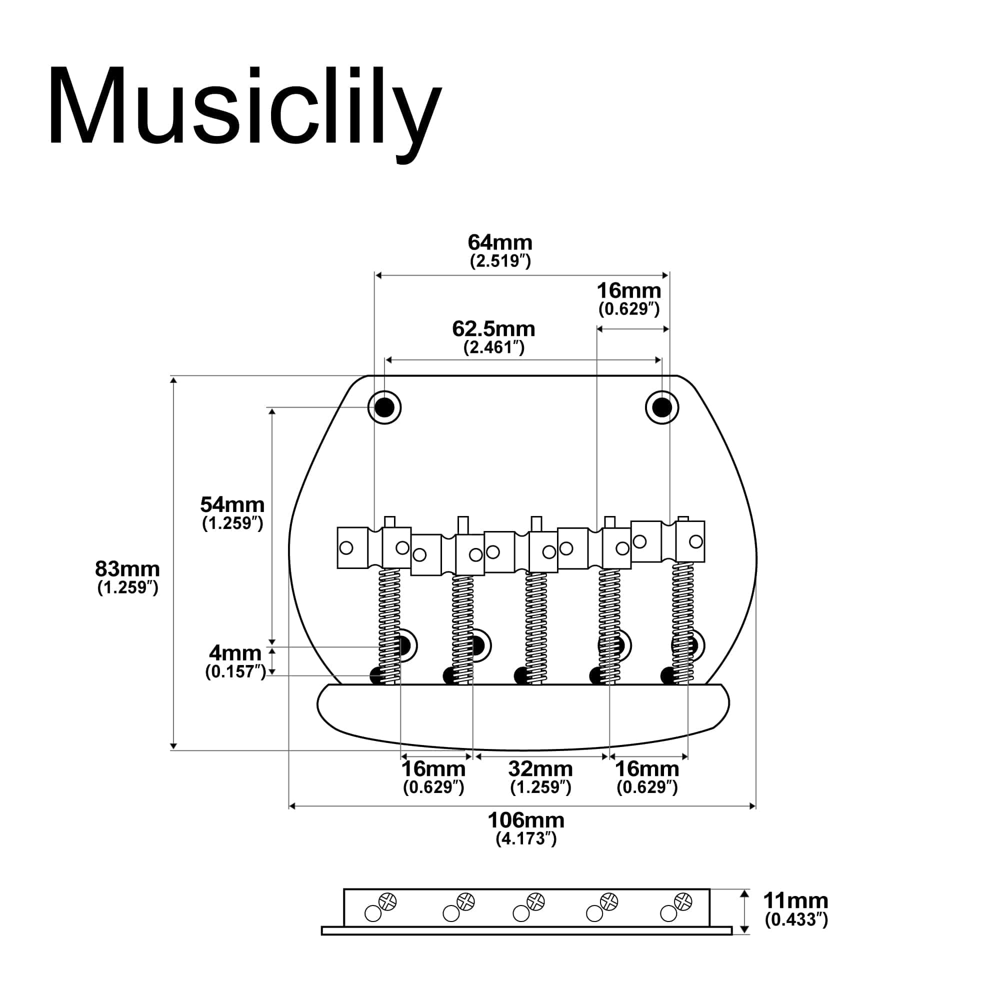 Puente de Bajo de 5 Cuerdas de Acero de 16mm Musiclily Pro - Imagen 3