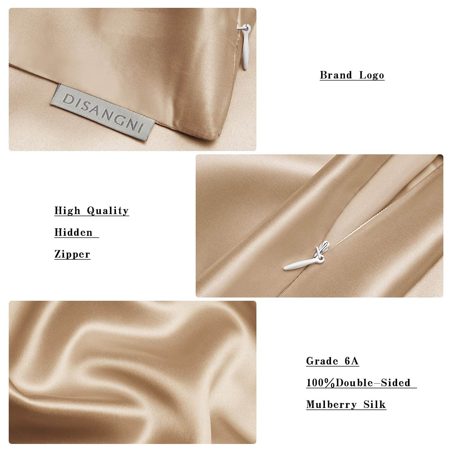 Funda de almohada de seda 100% natural para el -Dorado - Imagen 6