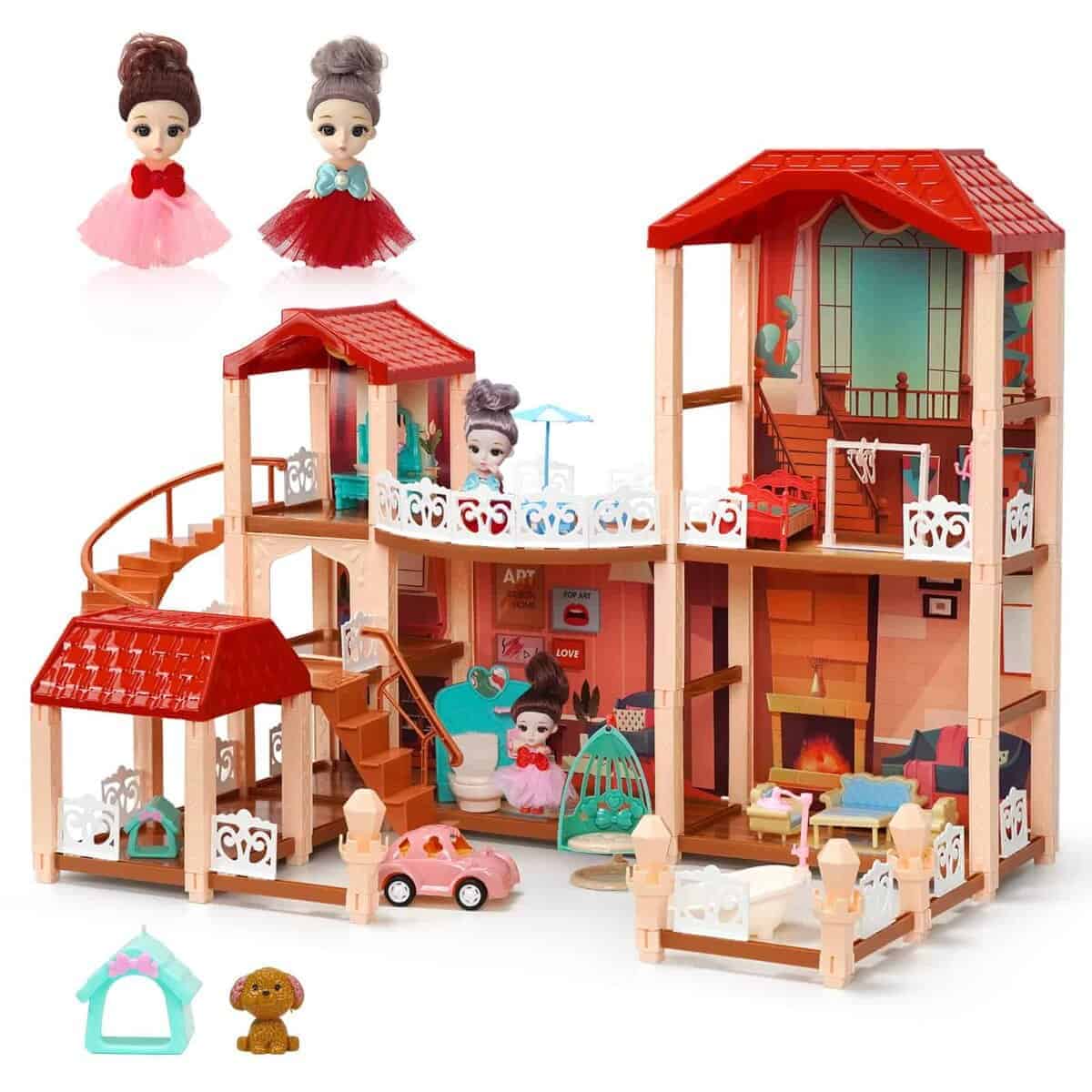 NOVSPER Casa de Muñecas, Juguetes de Niña Dollhouse con 2