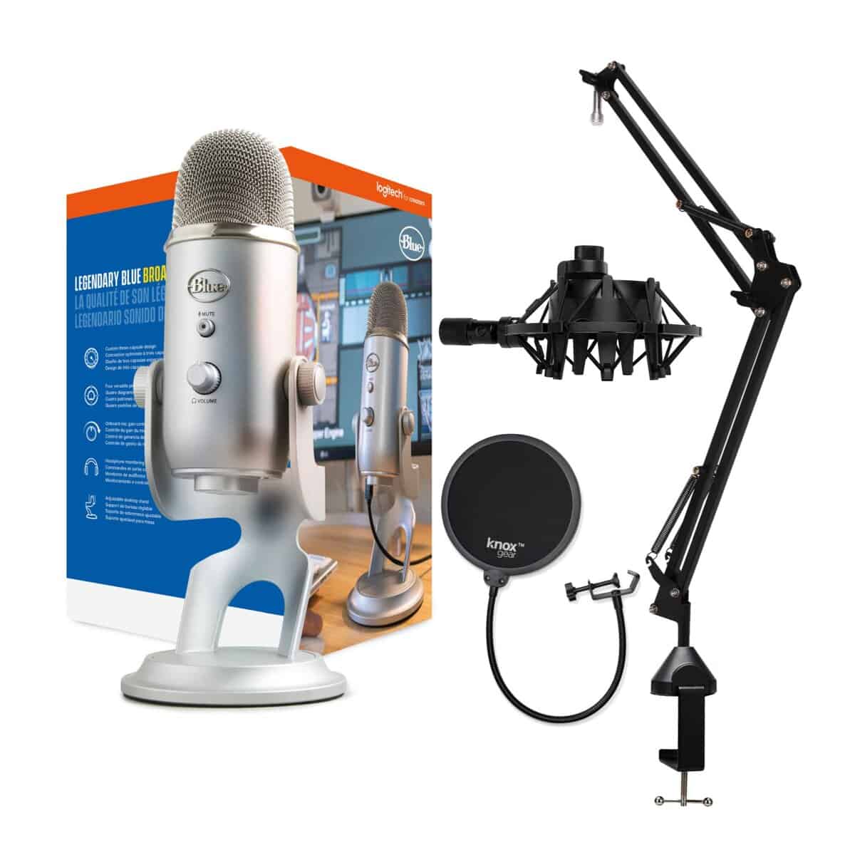 Blue Yeti Microfono (Plata) con Brazo de Soporte