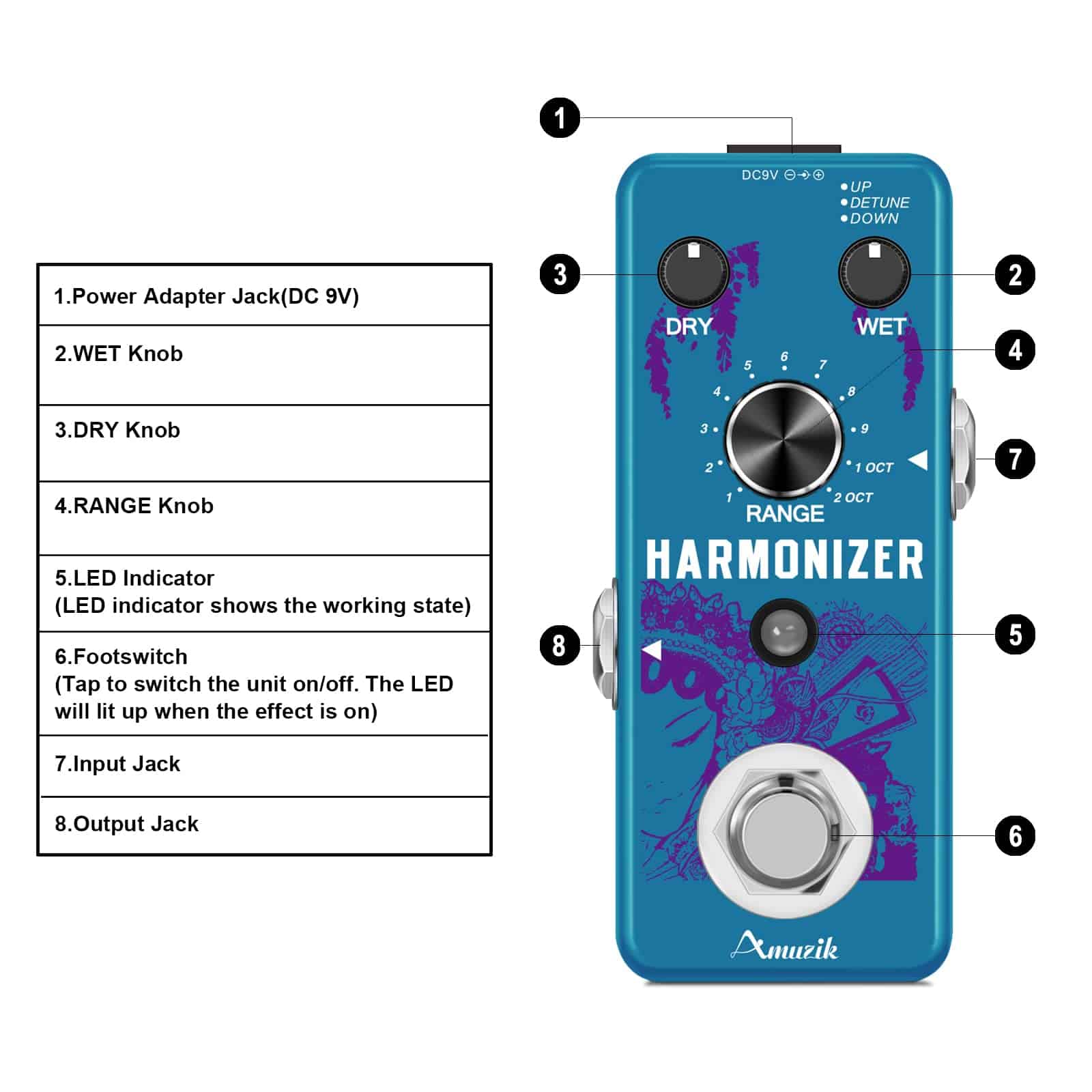 Pedal de Efecto Armonizador Amuzik Octavador Pedal de - Imagen 6