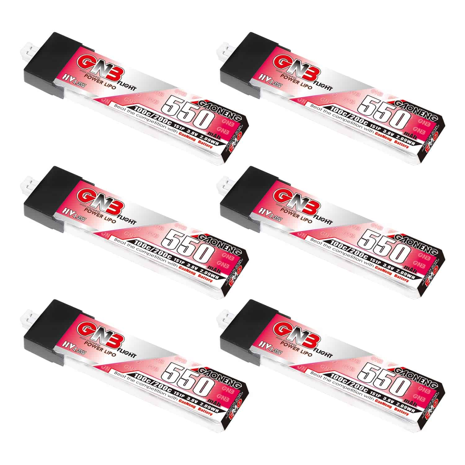 GAONENG 6pcs GNB 1S LiPo 3.8V HV 100C 550mAh Batería LiPo