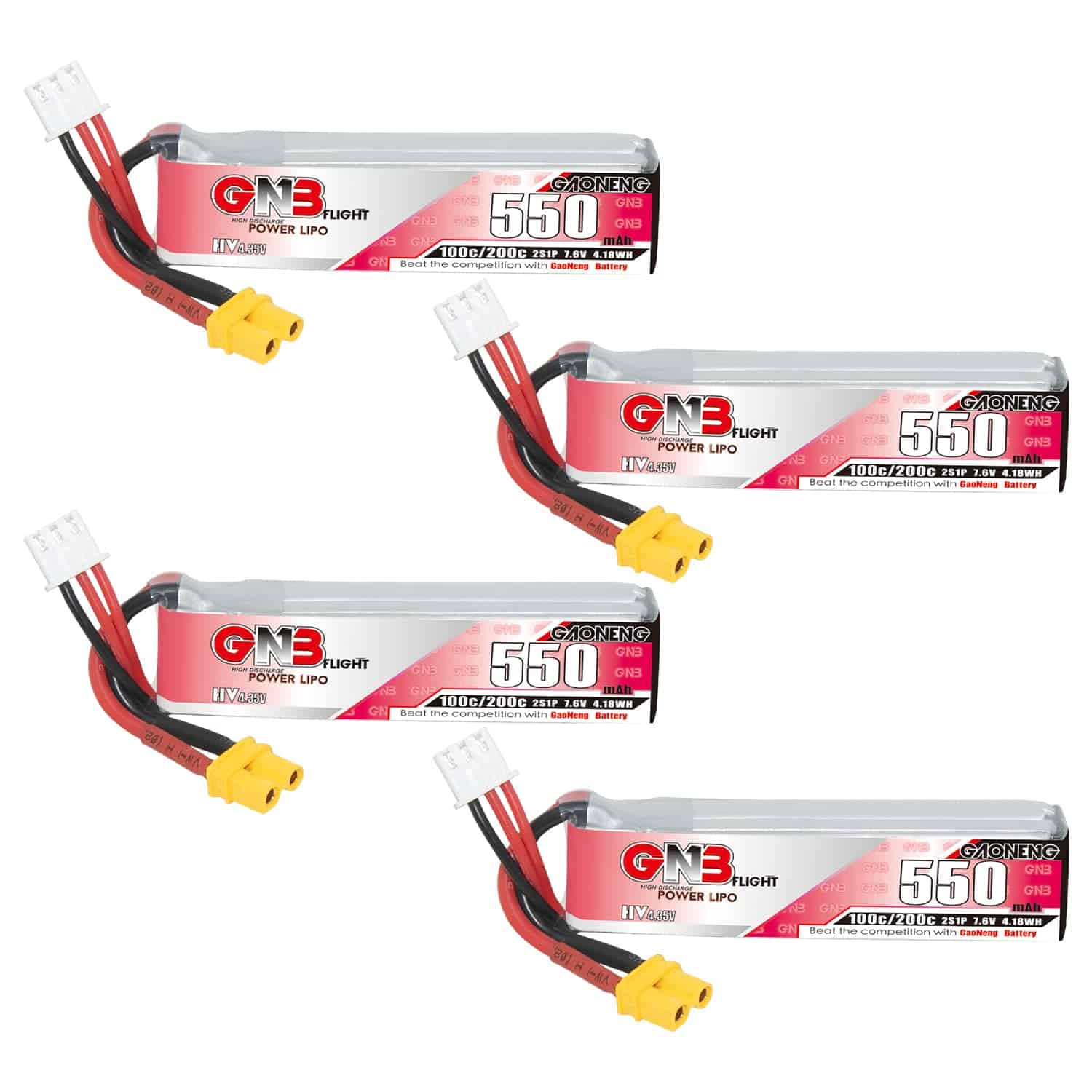 GAONENG 4PCS GNB 2S 550mAh Batería LiPo 7.6V HV 100C de
