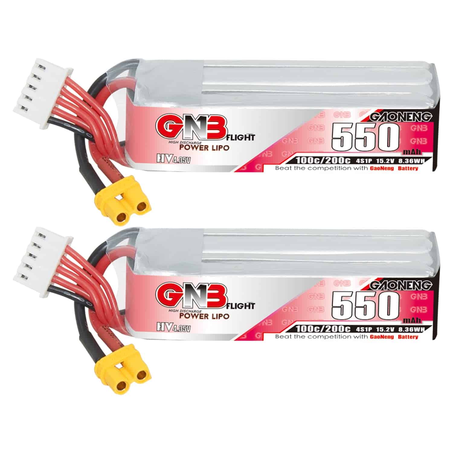 GAONENG 2PCS GNB 4S 550mAh LiPo 15.2V HV 100C Batería LiPo