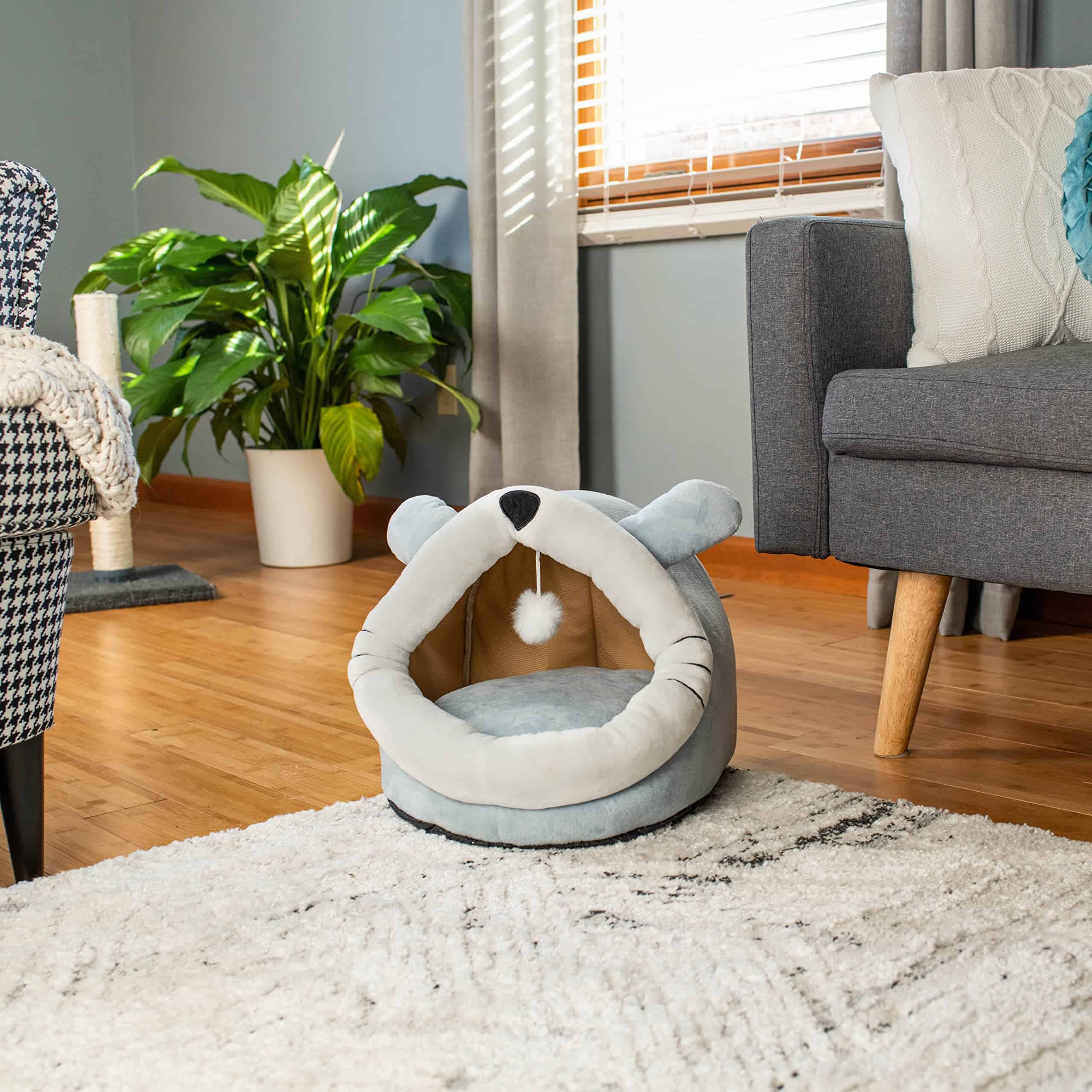 Cama de cueva de peluche de 15 pulgadas con forma de cara - Imagen 7