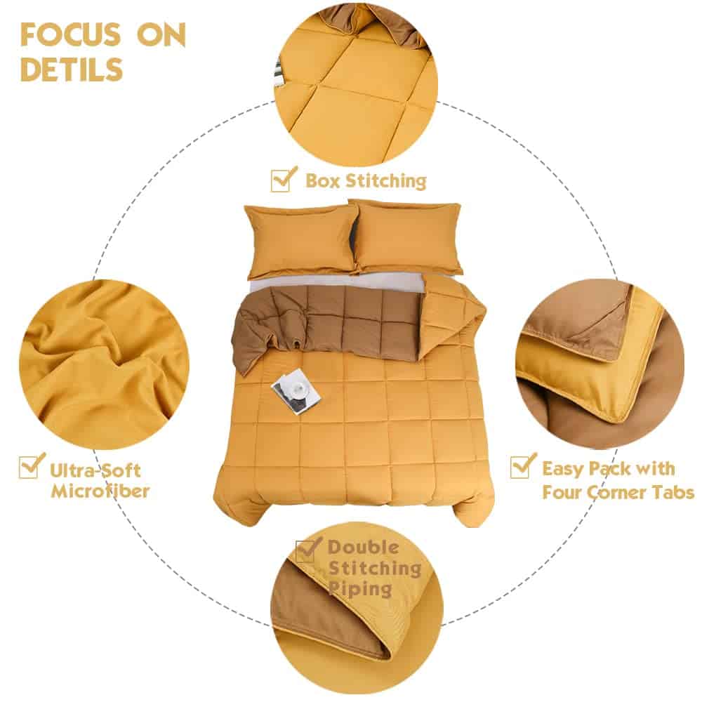 Juego de 3 piezas de edredón reversible amarillo mostaza - Imagen 8