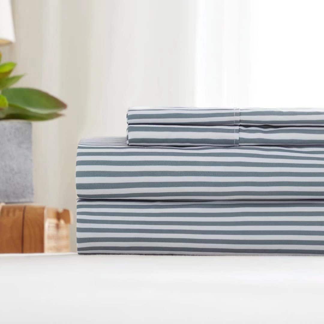 Juego de sábanas con rayas grises tamaño King 4 piezas - - Imagen 7