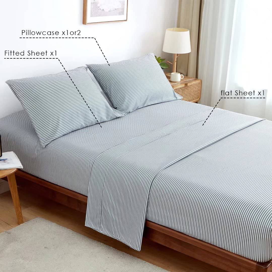 Juego de sábanas con rayas gris para cama Queen - 4 piezas - Imagen 6