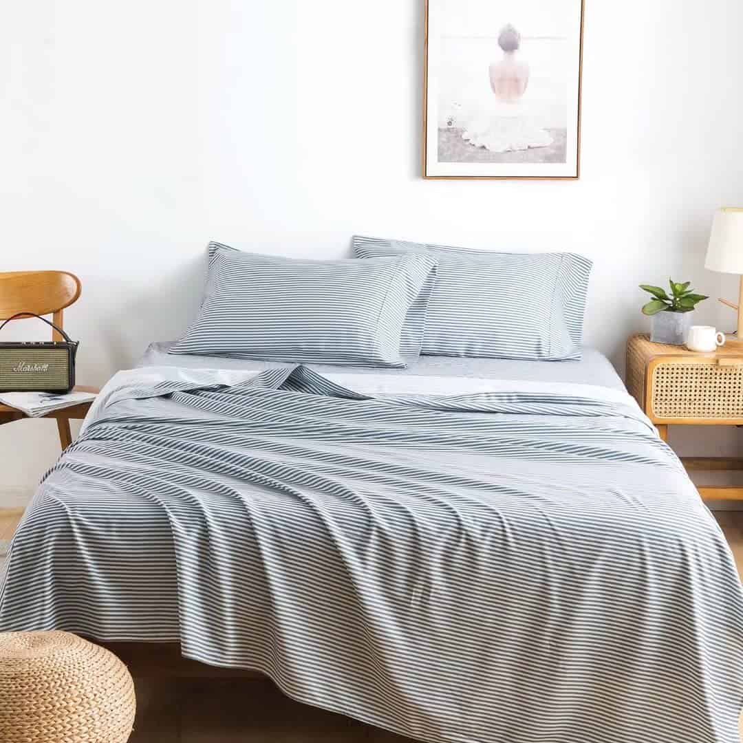 Juego de sábanas con rayas grises tamaño King 4 piezas - - Imagen 3