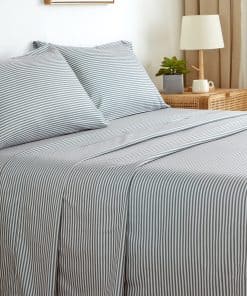 Juego de sábanas con rayas gris para cama Queen - 4 piezas