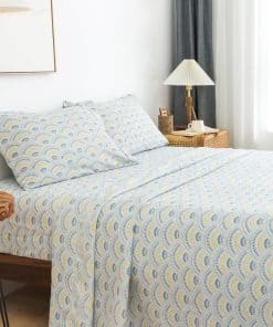 Juego de sábanas estampadas KACEMOO 4 piezas Boho King Azul