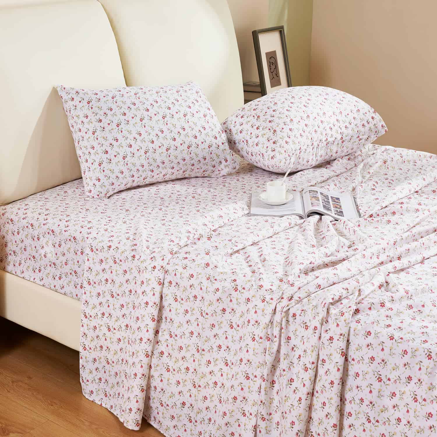 Juego de sábanas California King 4PC Estampado Rojo Patrón - Imagen 5