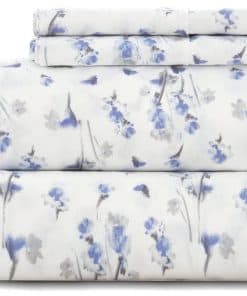 Juego de sábanas King 4 piezas impresas azules con