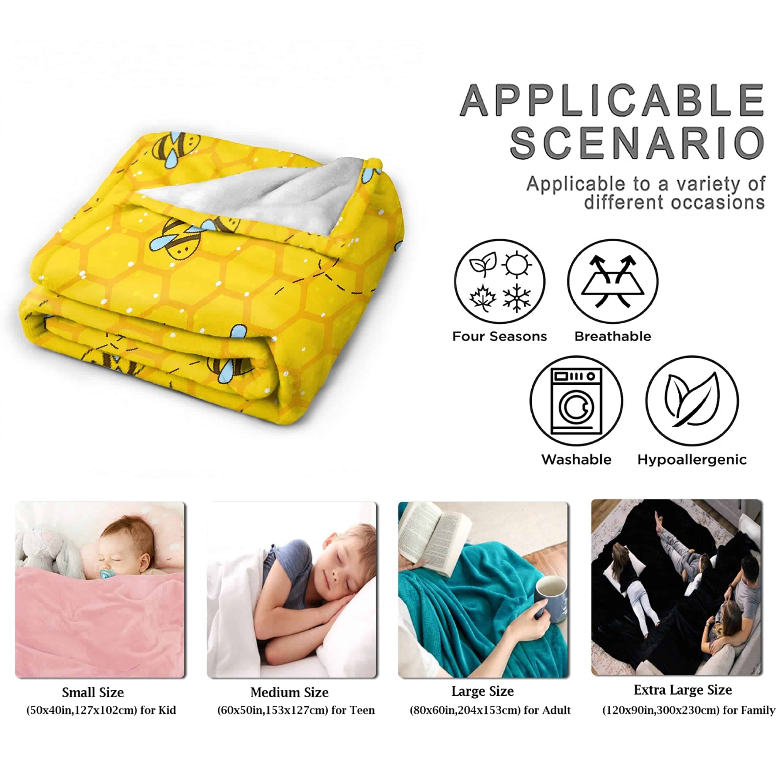 Mantas de Abeja Cute Amarilla Honeycomb para Sofá Cama - Imagen 7