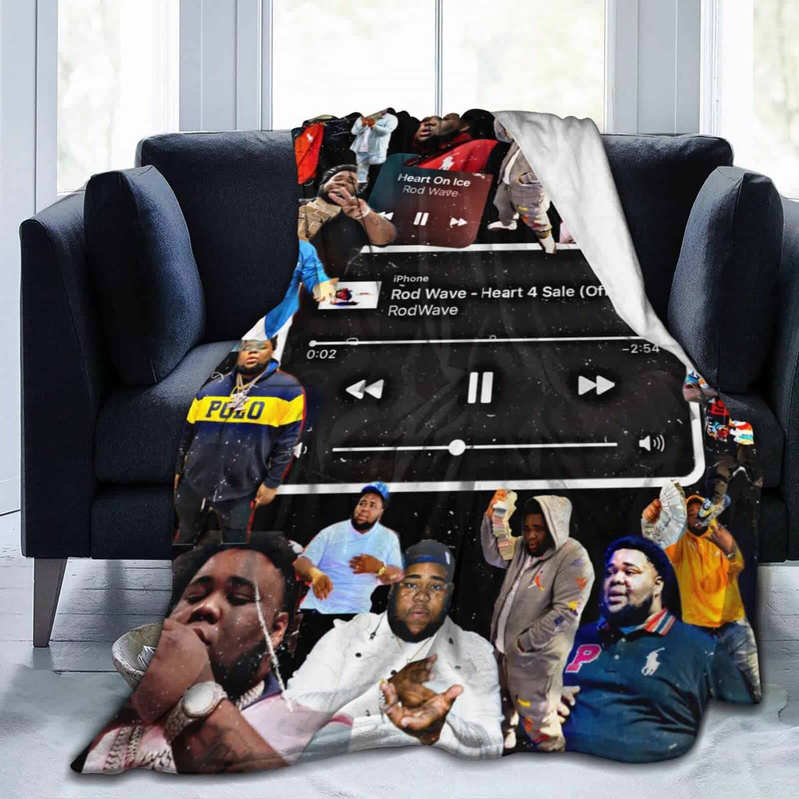 Manta de Rod Wave Suave y Cálida de Franela para Cama,