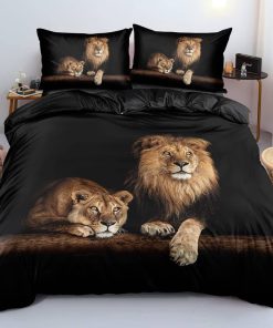 Juego de Funda de Edredón Holiyjog León Negro con 2 Fundas