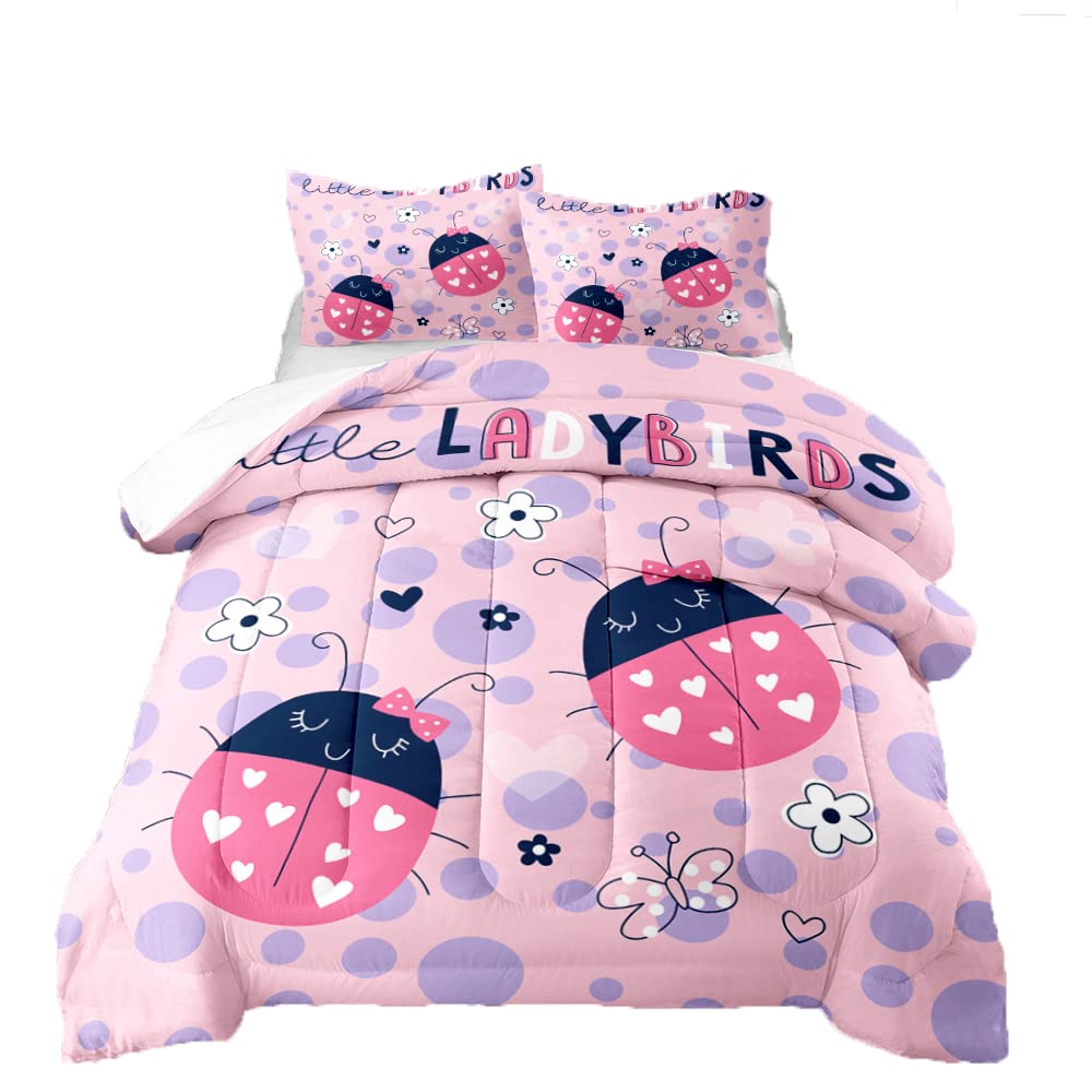 Juego de Edredón 3D Pink Lovely Ladybug Twin, Set de