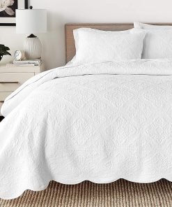 Set de colcha edredón Victorian Medallion blanco sólido en