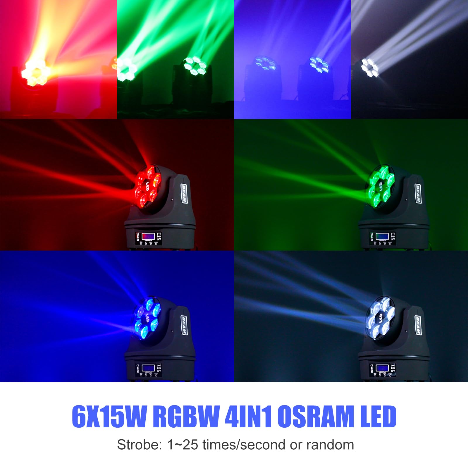 6x15W Mini Bee Eye Moving Head DJ Light, 90W LED RGBW Stage - Imagen 3
