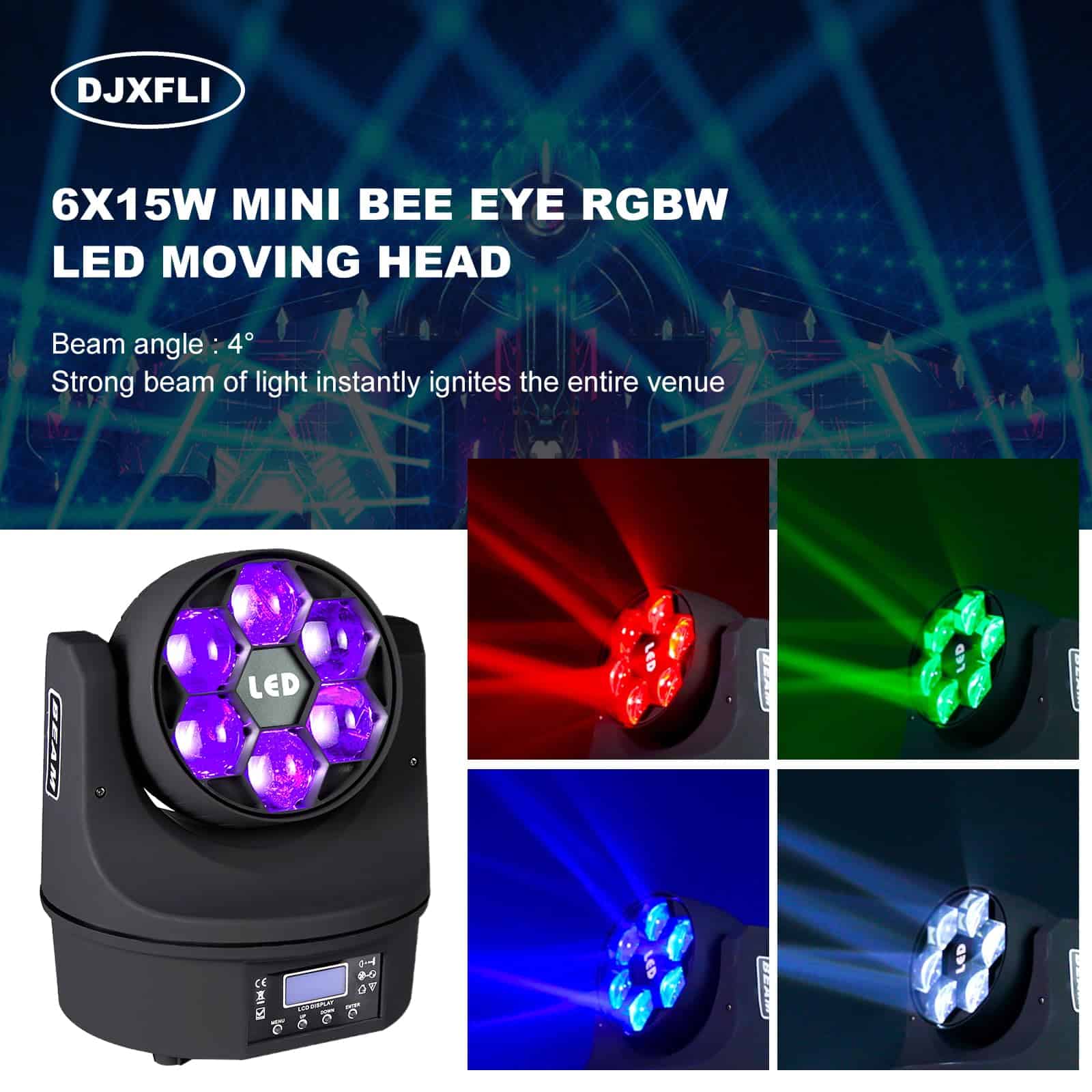 6x15W Mini Bee Eye Moving Head DJ Light, 90W LED RGBW Stage - Imagen 4