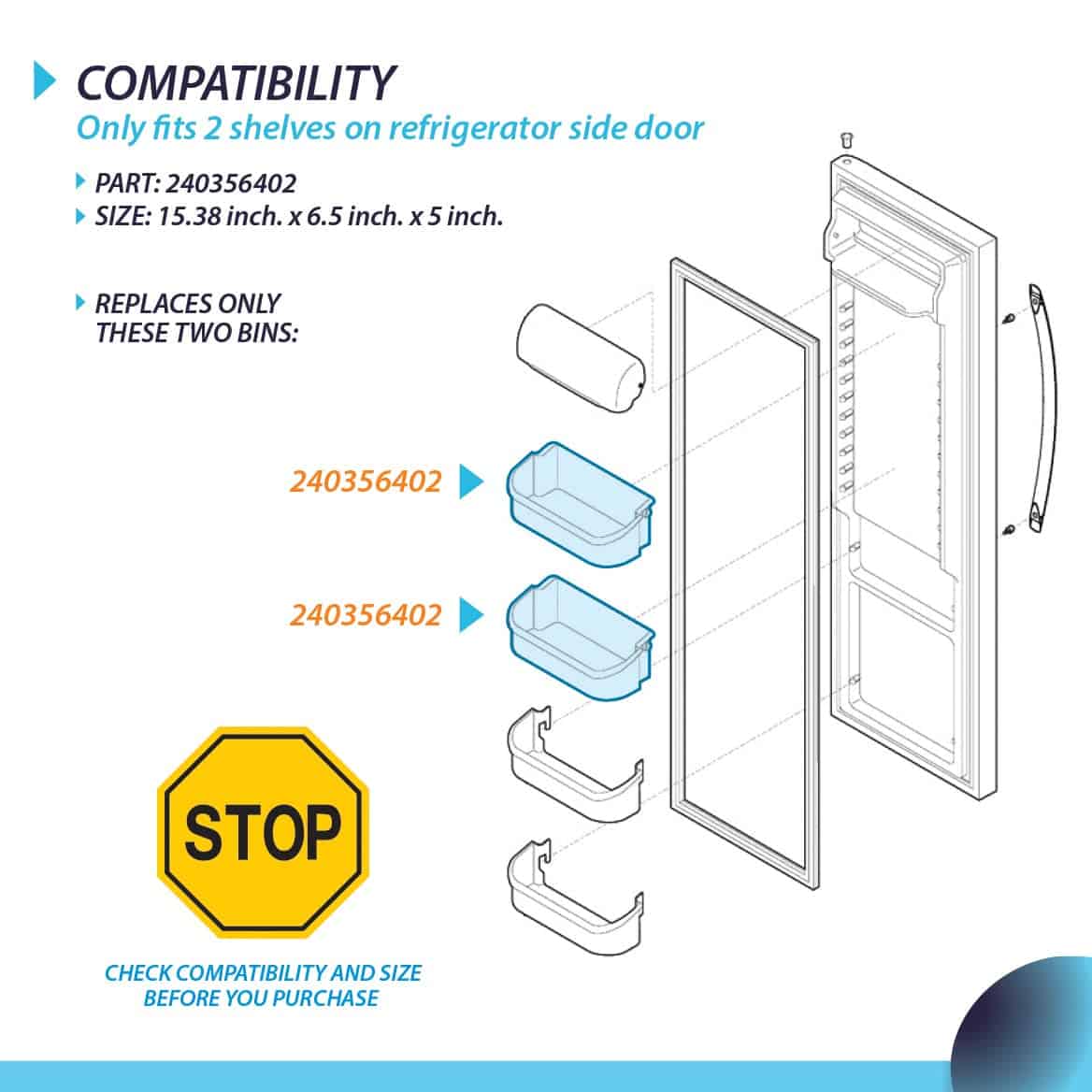 Cubeta de puerta de refrigerador CarterTM 240356402 - - Imagen 5