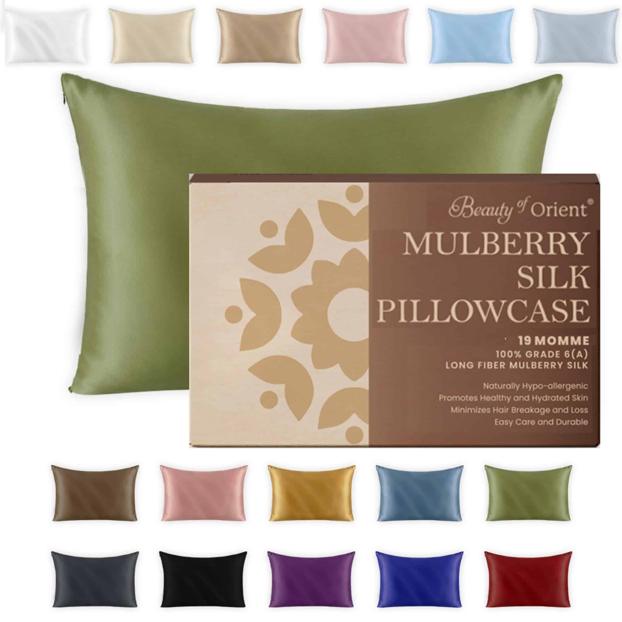 Funda de Almohada de Seda Premium de Morera -Verde