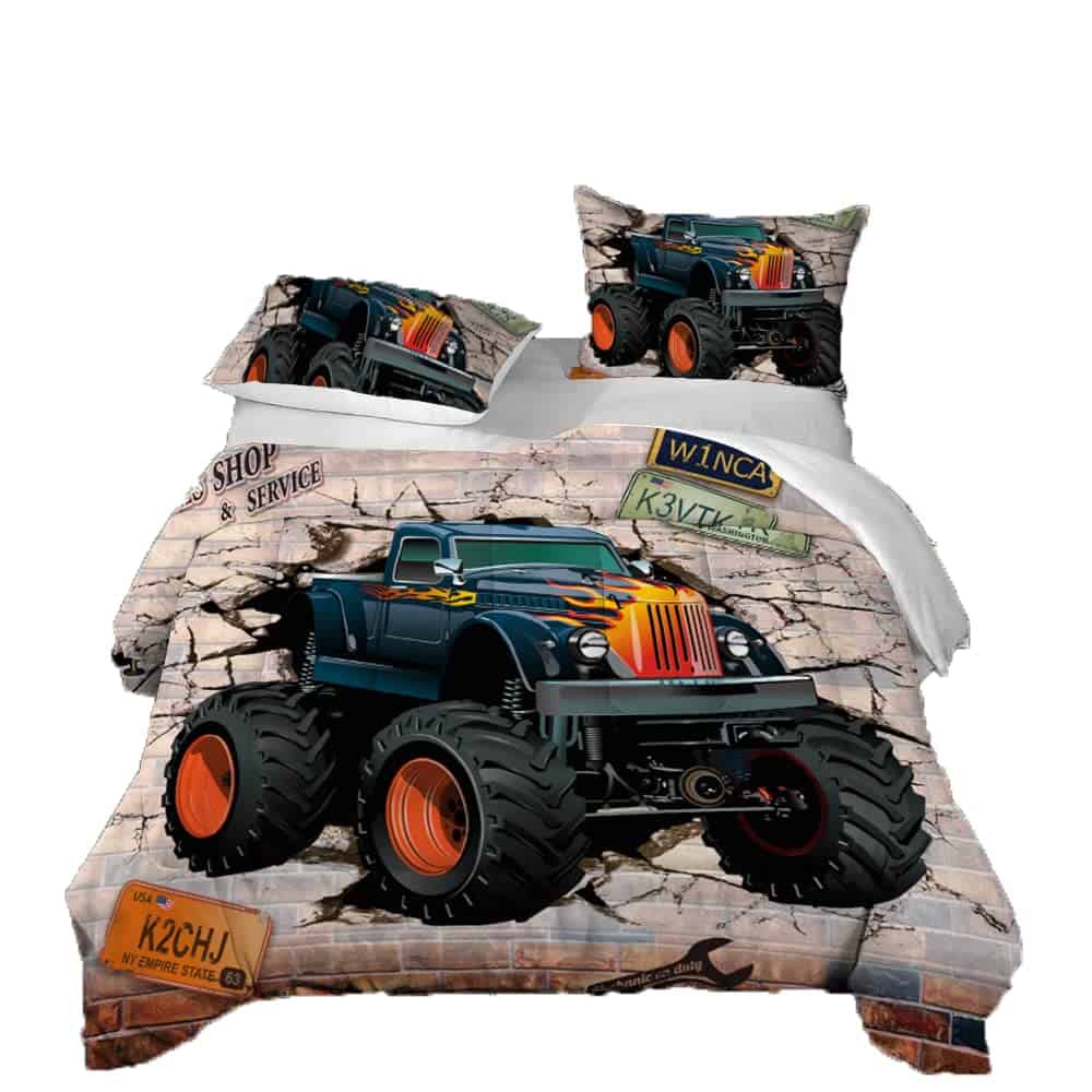 Juego de Edredón para Gemelos de 3D Cartoon Monster Trucks,