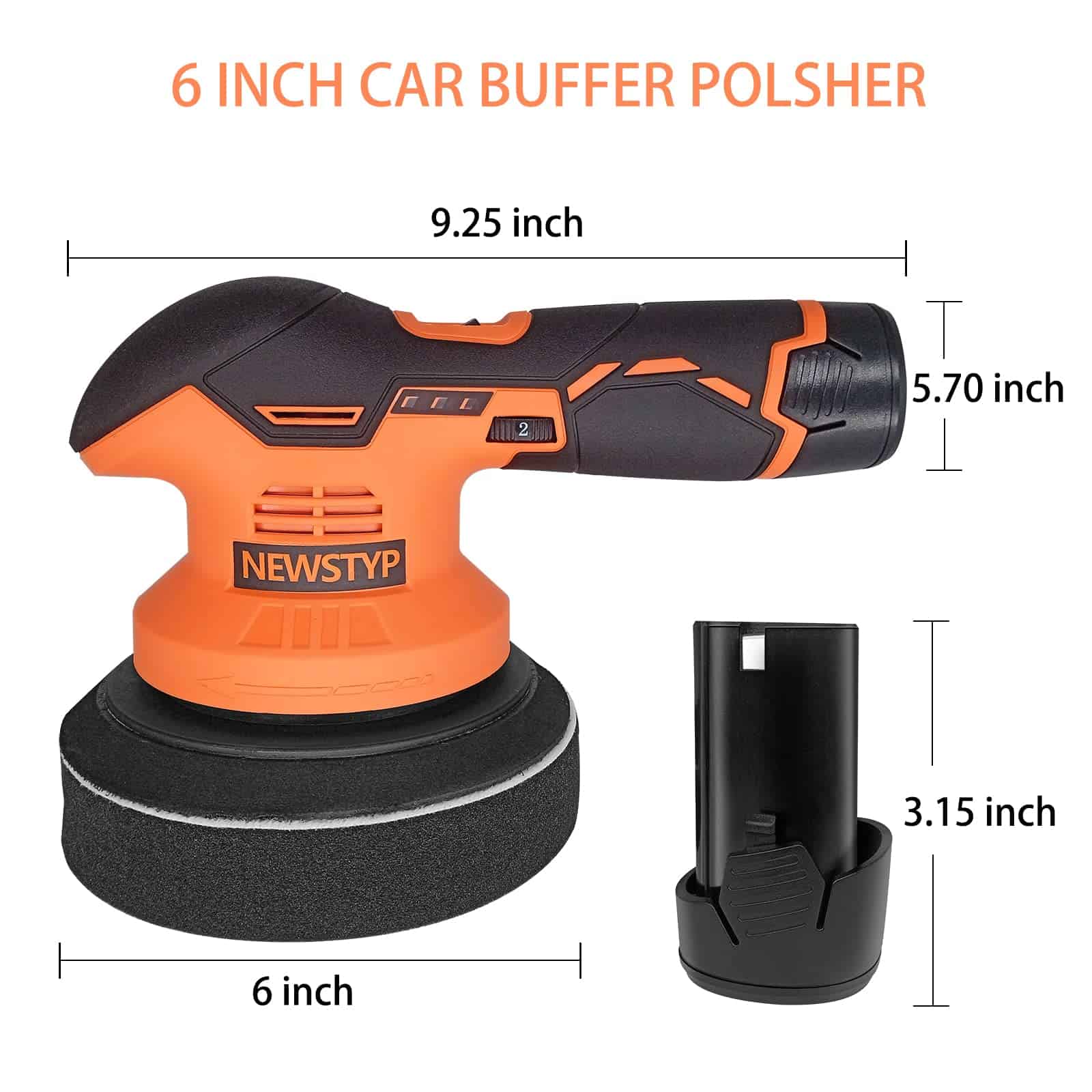 NEWSTYP Pulidor de Coche Inalámbrico de 6 Pulgadas con 2 - Imagen 7