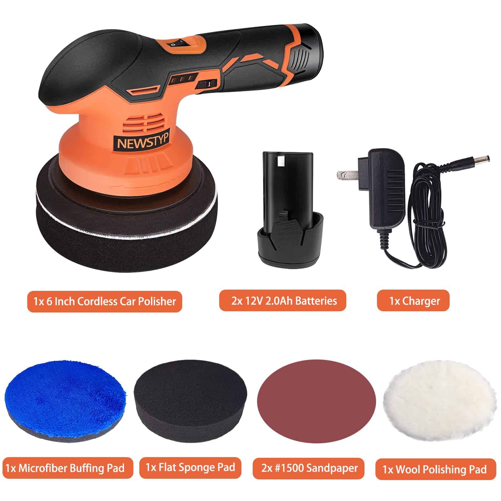 NEWSTYP Pulidor de Coche Inalámbrico de 6 Pulgadas con 2 - Imagen 8
