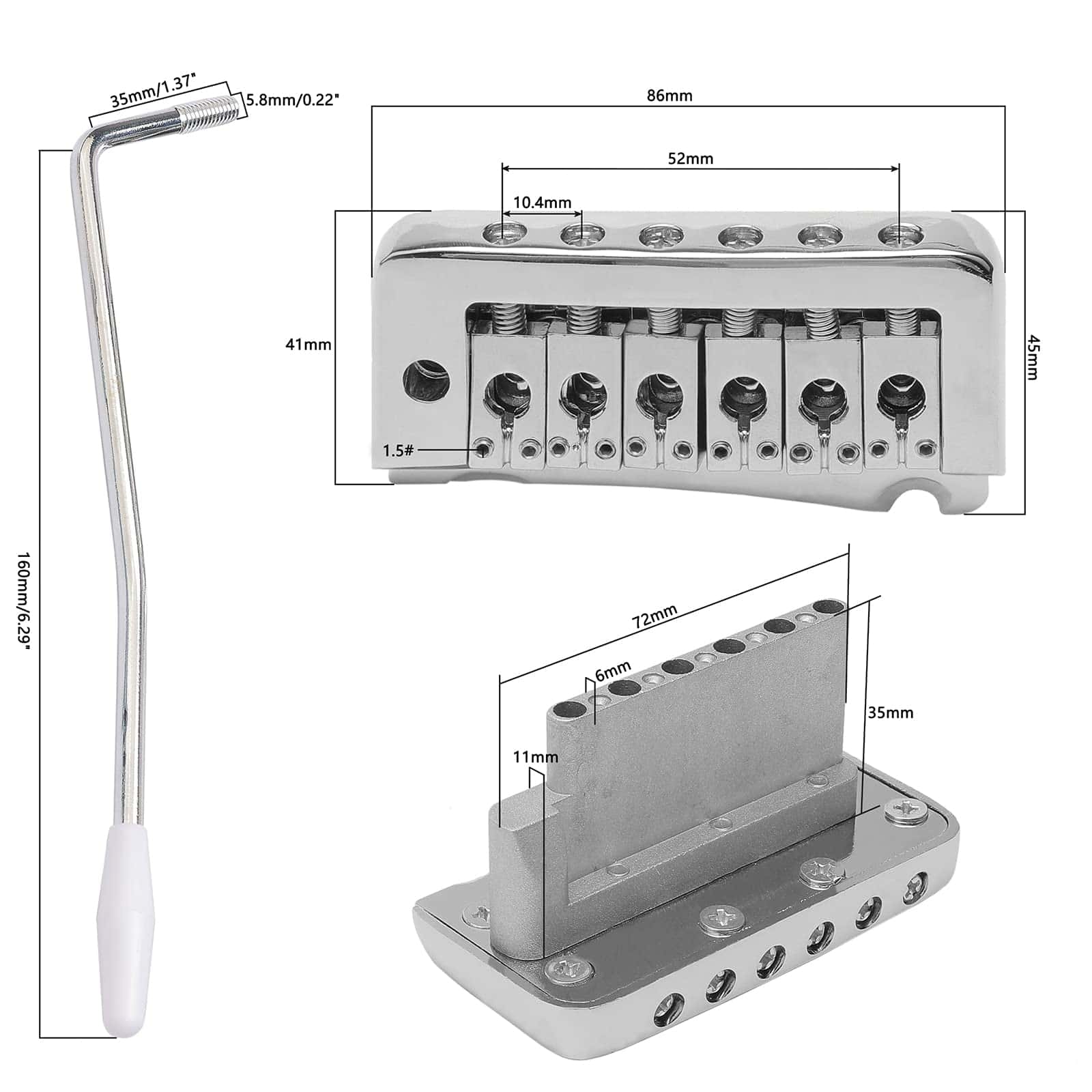 Puente de trémolo de guitarra Stratocaster de 52 mm de - Imagen 3