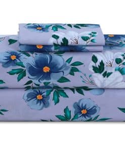 Juego de Sábanas de 300 Hilos de Algodón -Azul Floral