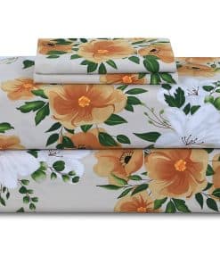 Juego de sábanas de 300 hilos de algodón -Naranja Floral