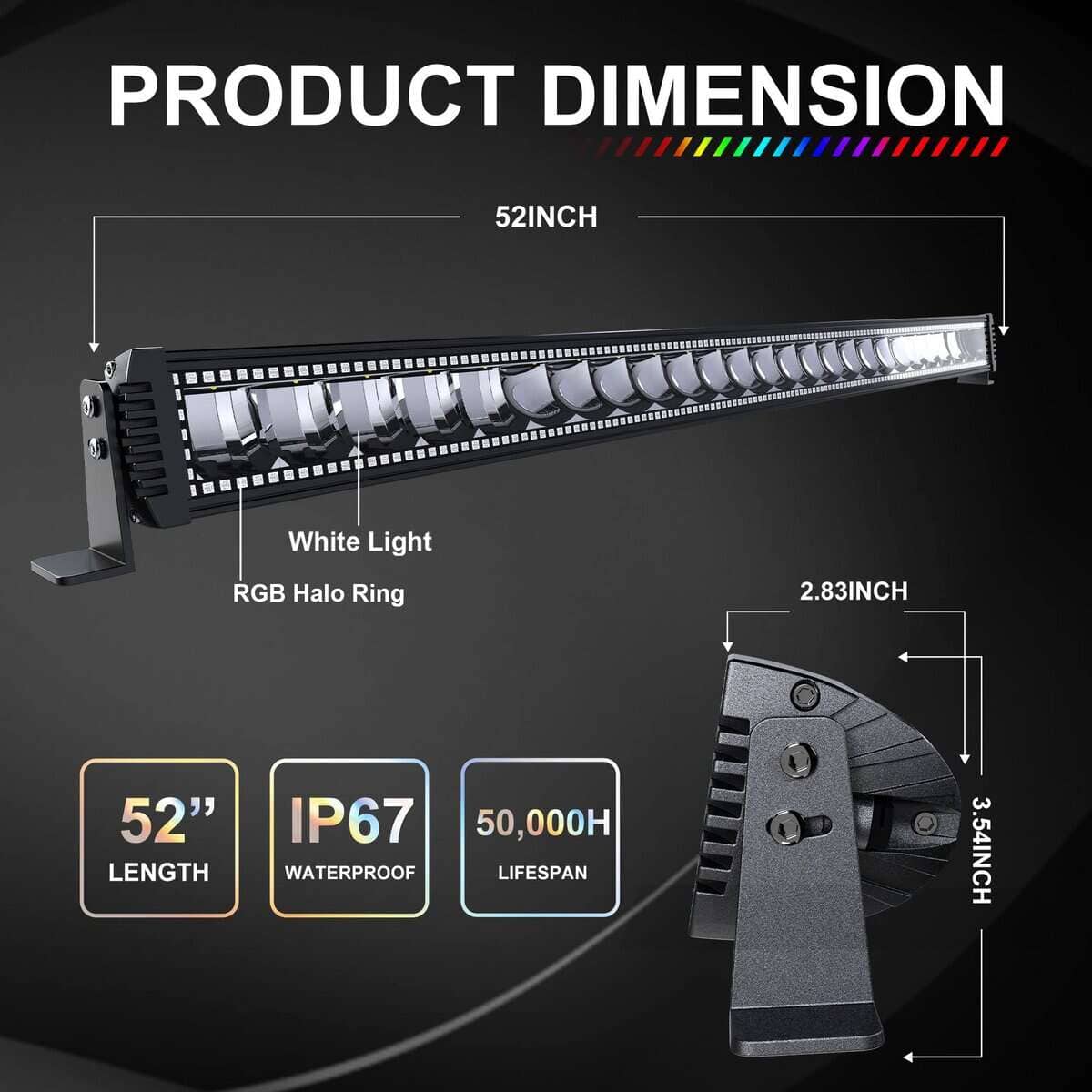 Barra de luz LED RGB 52'' pulgadas + 2PCS 4 Pulgadas Focos - Imagen 4